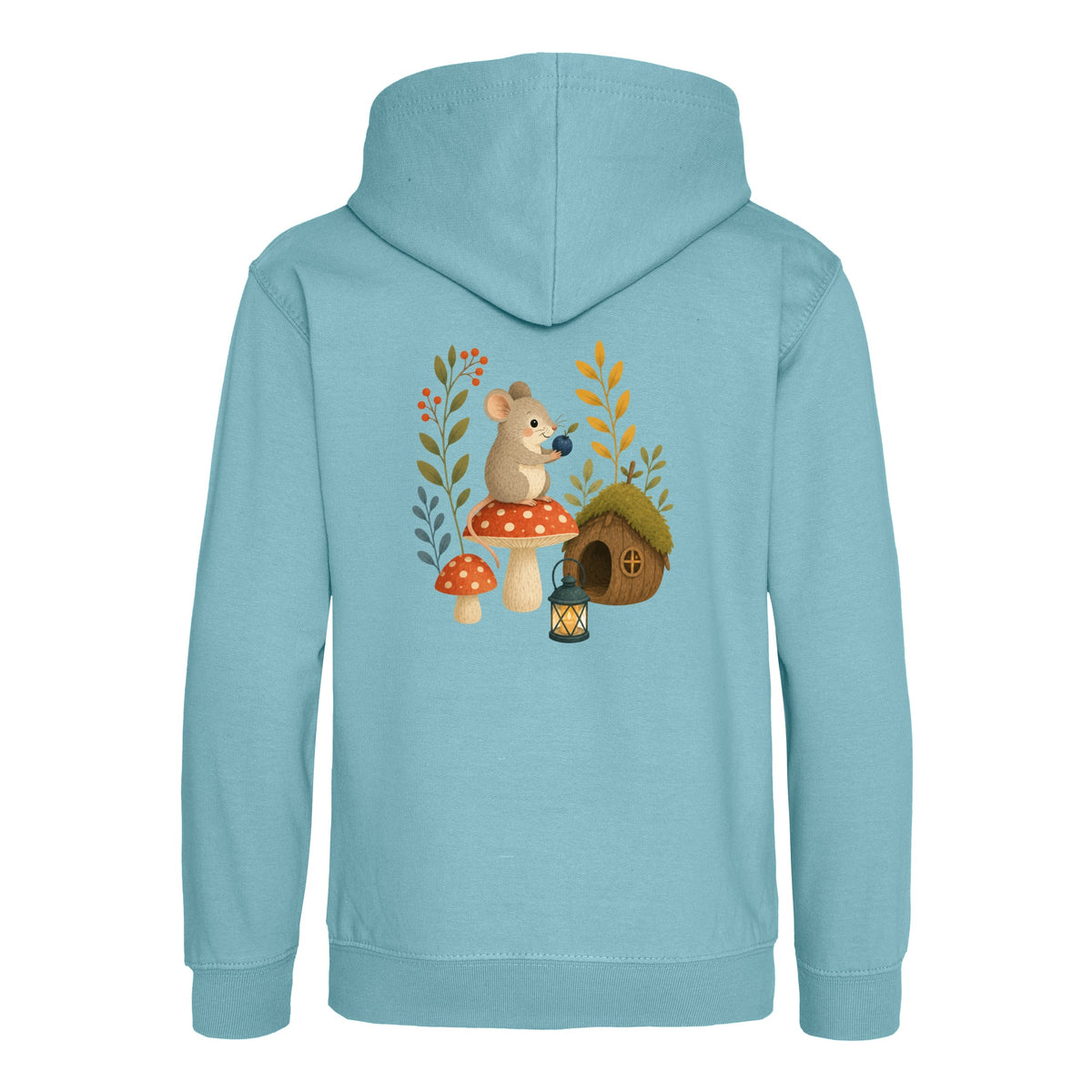 Mouse at Mushroom Cottage Kids' Hoodie - Once Upon a Woodland Seafoam colour variant image