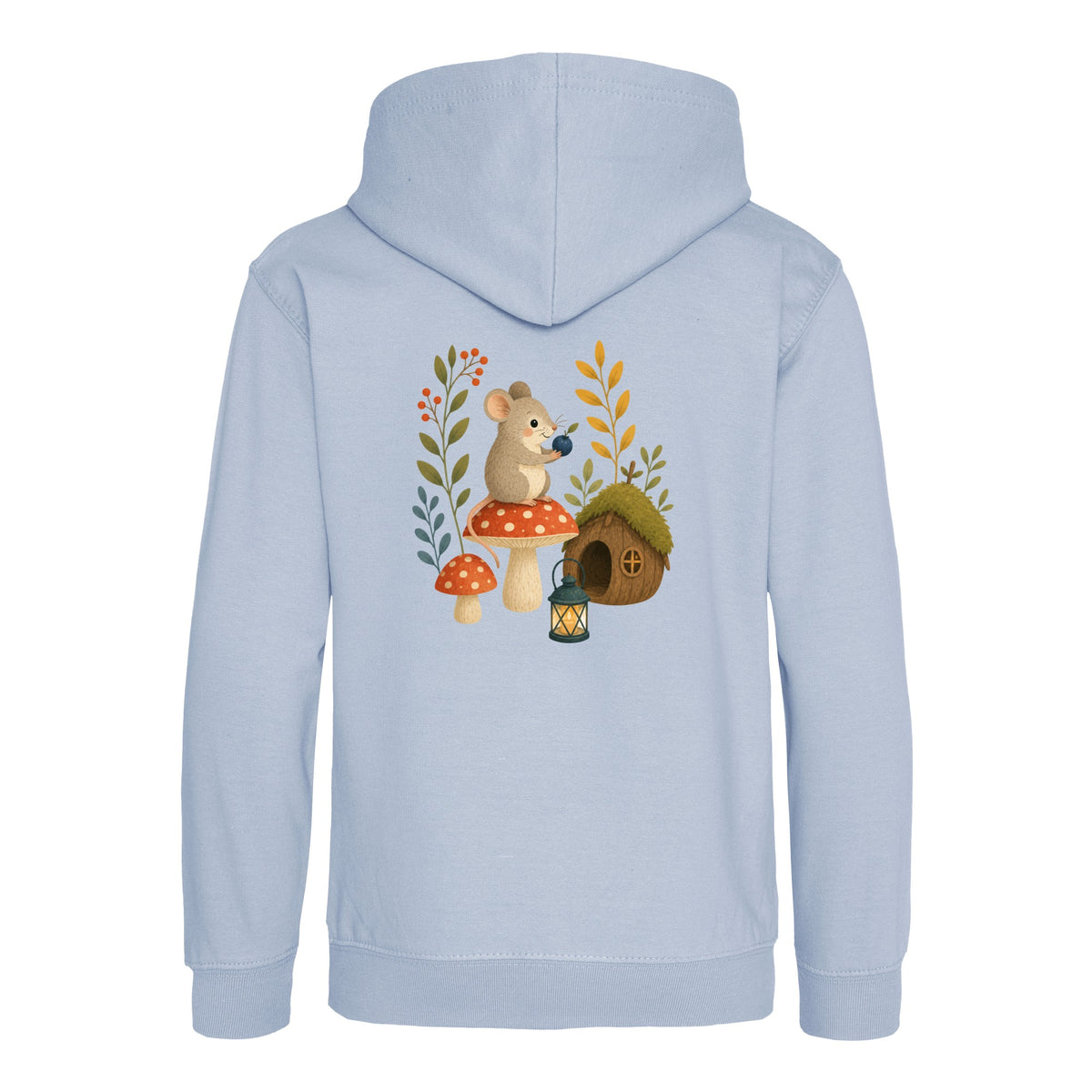 Mouse at Mushroom Cottage Kids' Hoodie - Once Upon a Woodland Sky Blue colour variant image