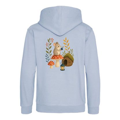 Mouse at Mushroom Cottage Kids' Hoodie - Once Upon a Woodland Sky Blue colour variant image