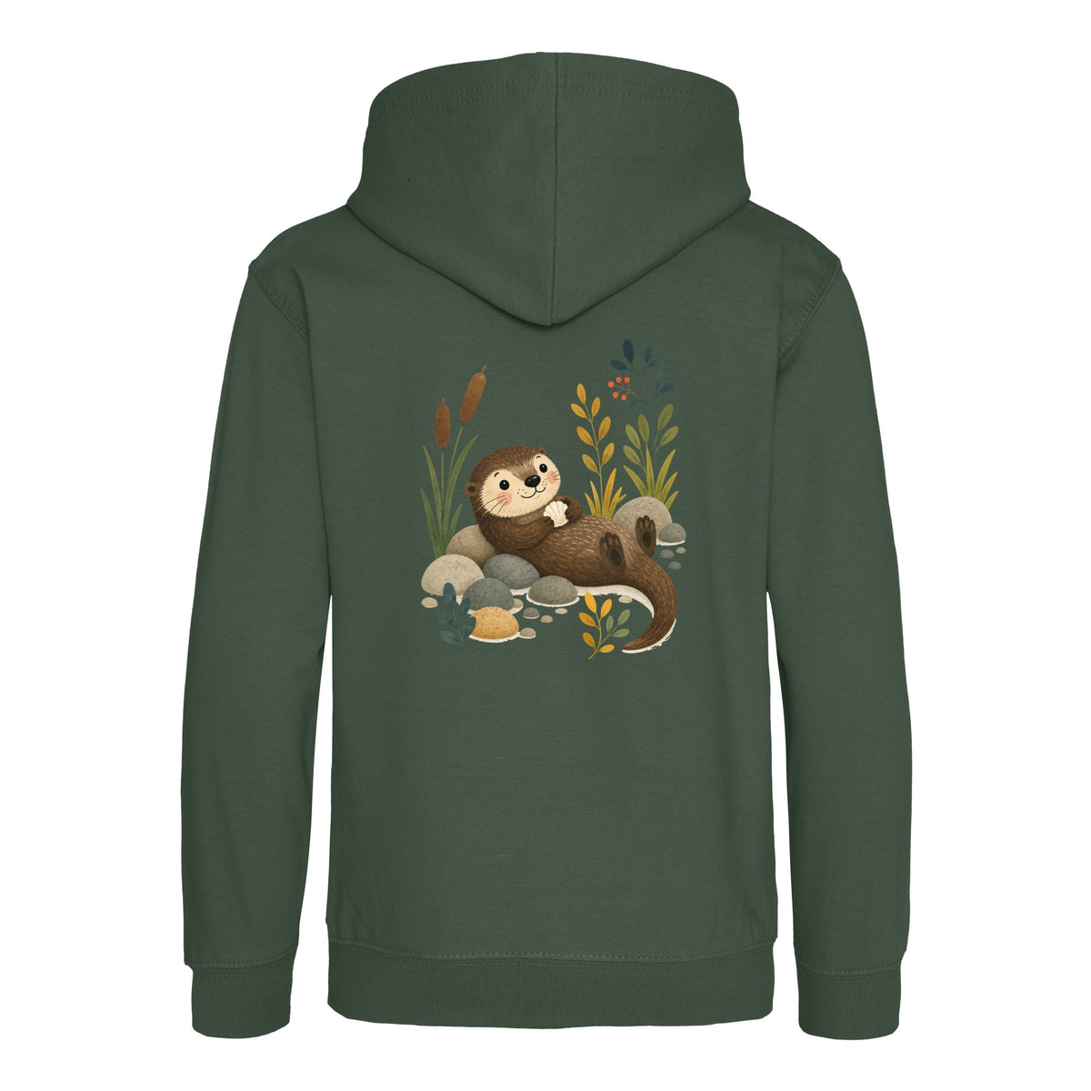 Otter by the Reeds Kids' Hoodie - Once Upon a Woodland Bottle Green colour variant image