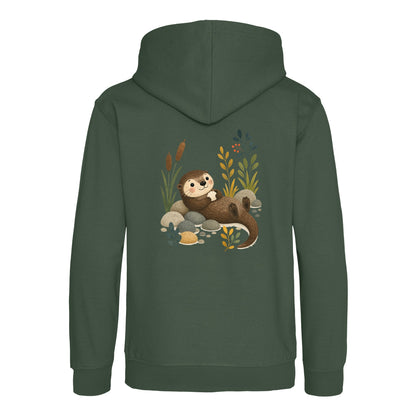 Otter by the Reeds Kids' Hoodie - Once Upon a Woodland Bottle Green colour variant image