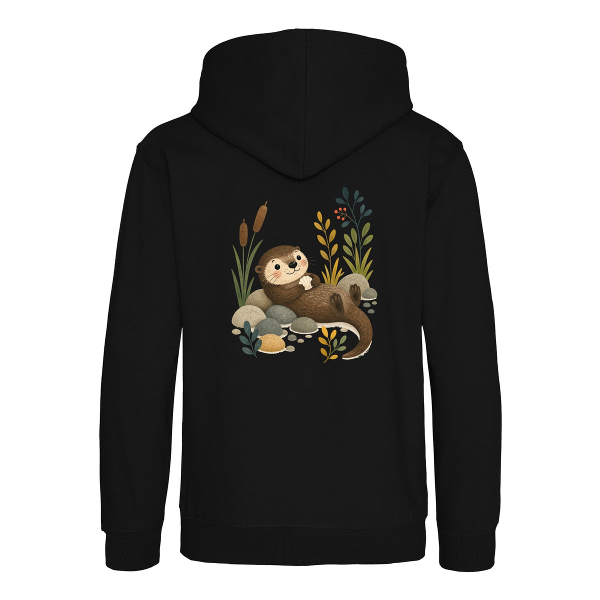 Otter by the Reeds Kids' Hoodie - Once Upon a Woodland Deep Black colour variant image