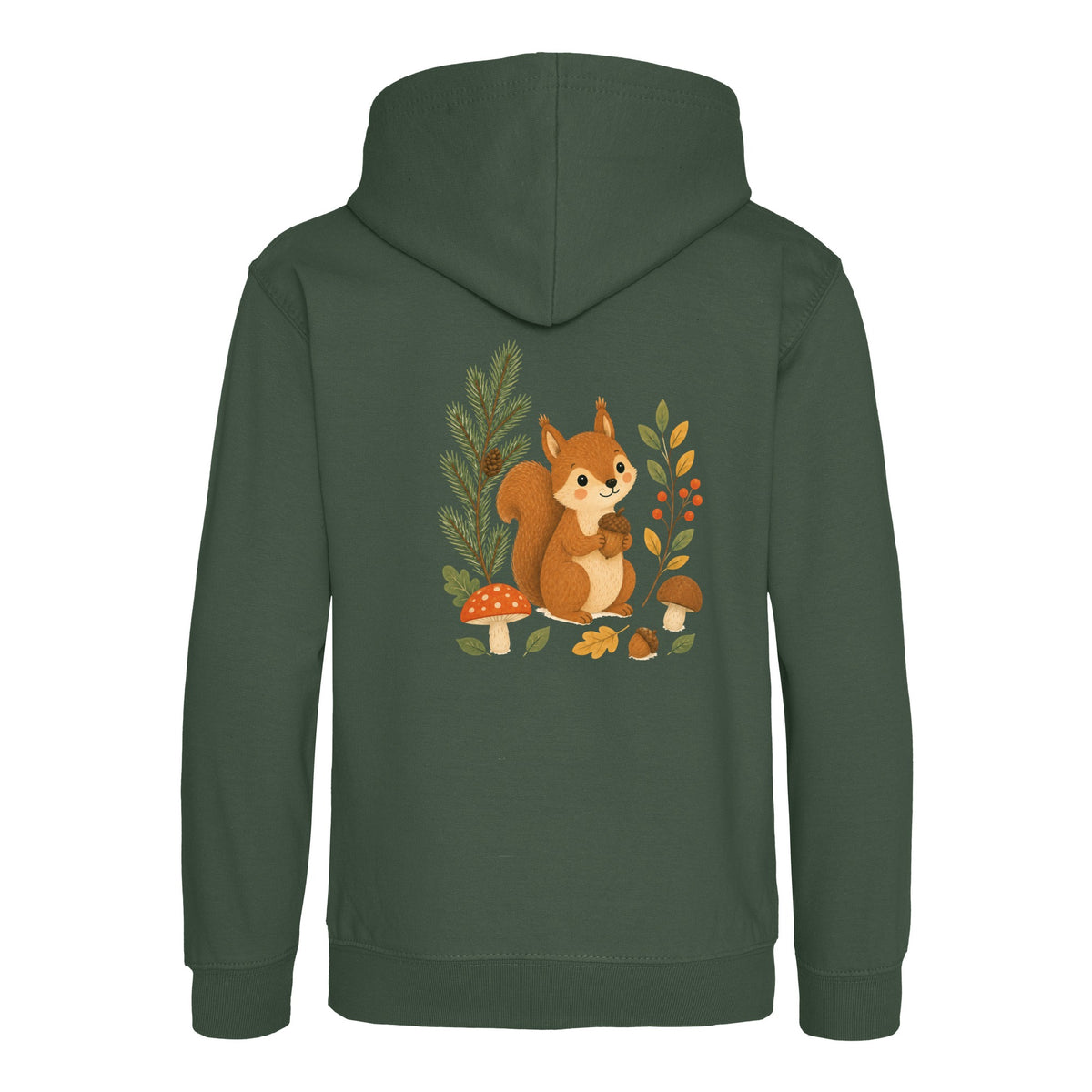 Squirrel's Autumn Store Kids' Hoodie - Once Upon a Woodland Bottle Green colour variant image