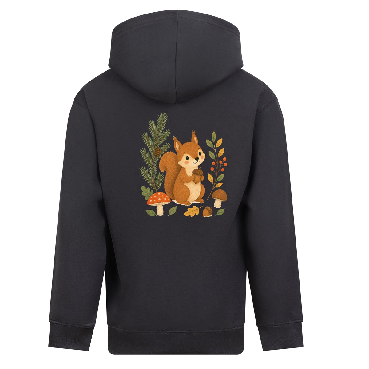 Squirrel's Autumn Store Kids' Hoodie - Once Upon a Woodland Solid Charcoal colour variant image