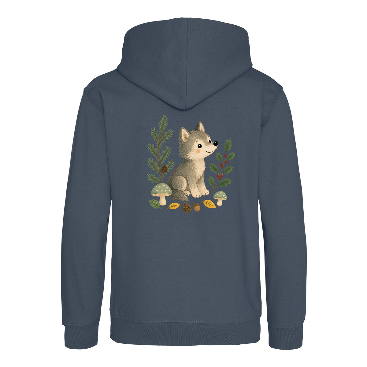 Wolf in the Winter Wood Kids' Hoodie - Once Upon a Woodland Airforce Blue colour variant image