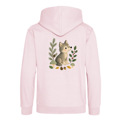 Wolf in the Winter Wood Kids' Hoodie - Once Upon a Woodland Baby Pink colour variant image