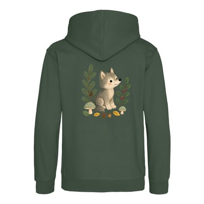 Wolf in the Winter Wood Kids' Hoodie - Once Upon a Woodland Bottle Green colour variant image