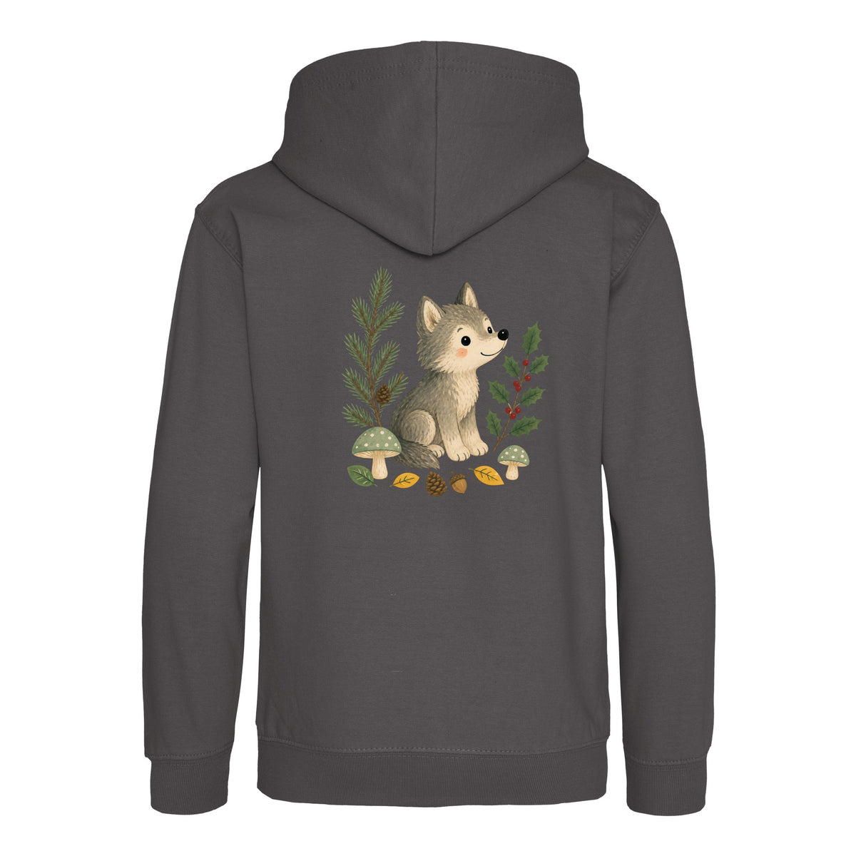 Wolf in the Winter Wood Kids' Hoodie - Once Upon a Woodland Charcoal colour variant image