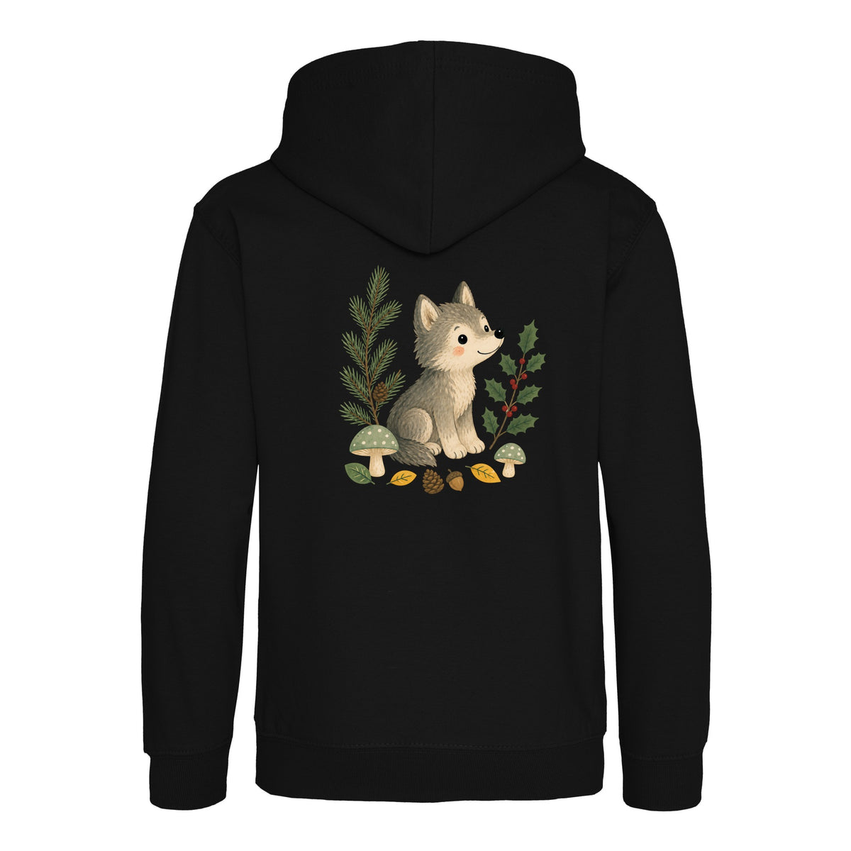 Wolf in the Winter Wood Kids' Hoodie - Once Upon a Woodland Deep Black colour variant image