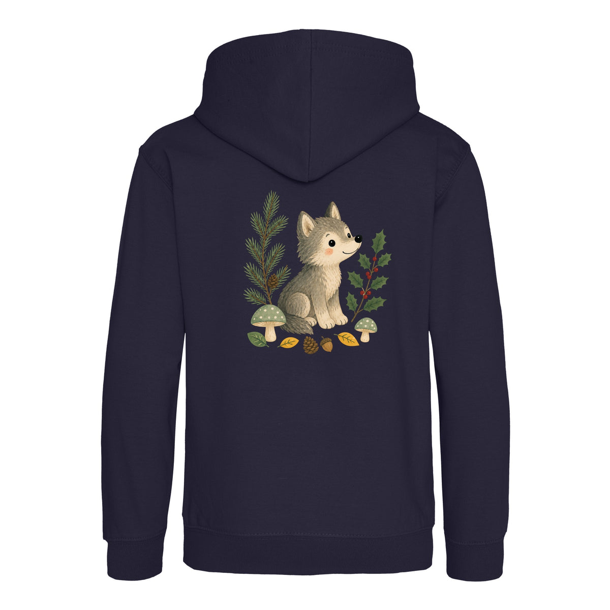 Wolf in the Winter Wood Kids' Hoodie - Once Upon a Woodland French Navy colour variant image