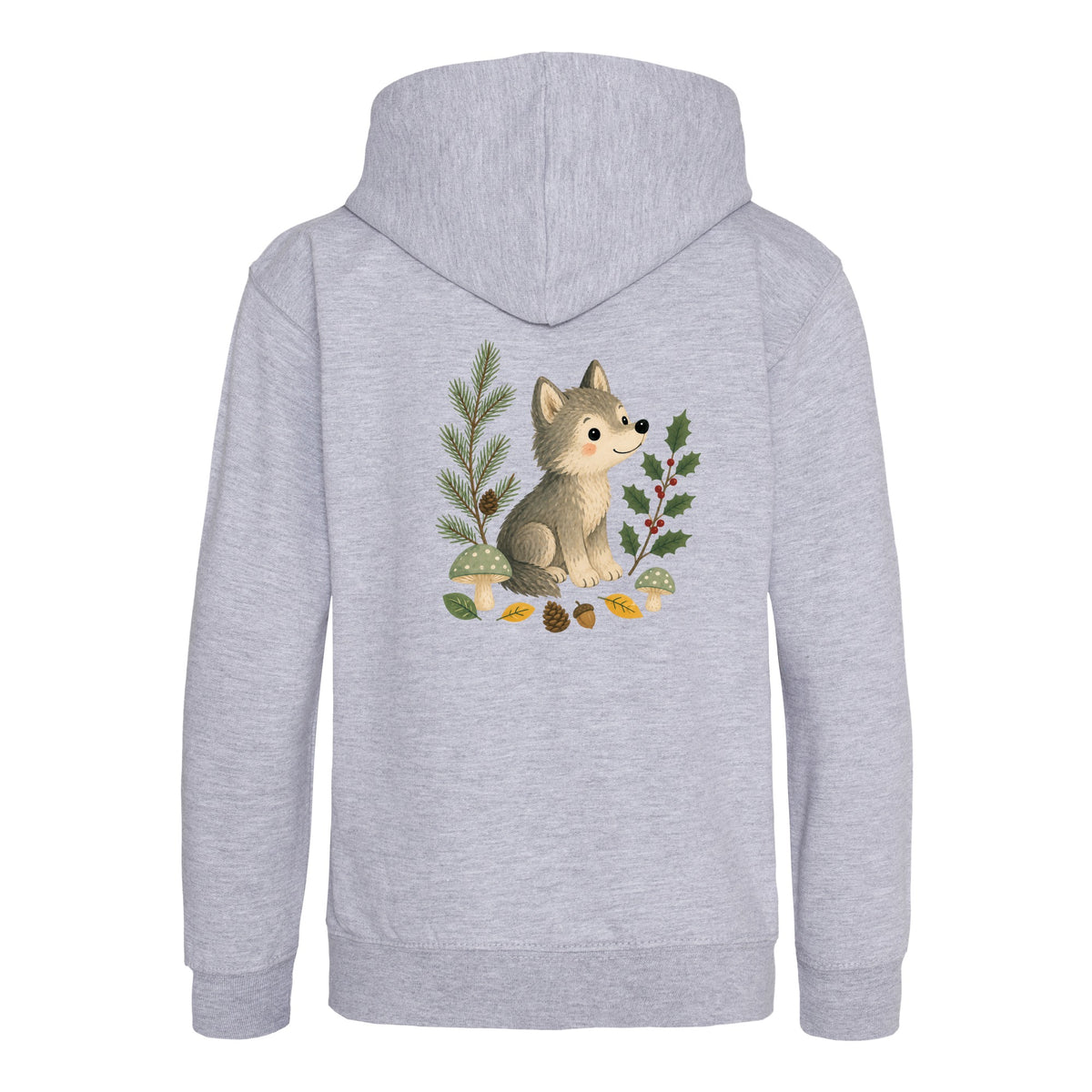 Wolf in the Winter Wood Kids' Hoodie - Once Upon a Woodland Heather Grey colour variant image