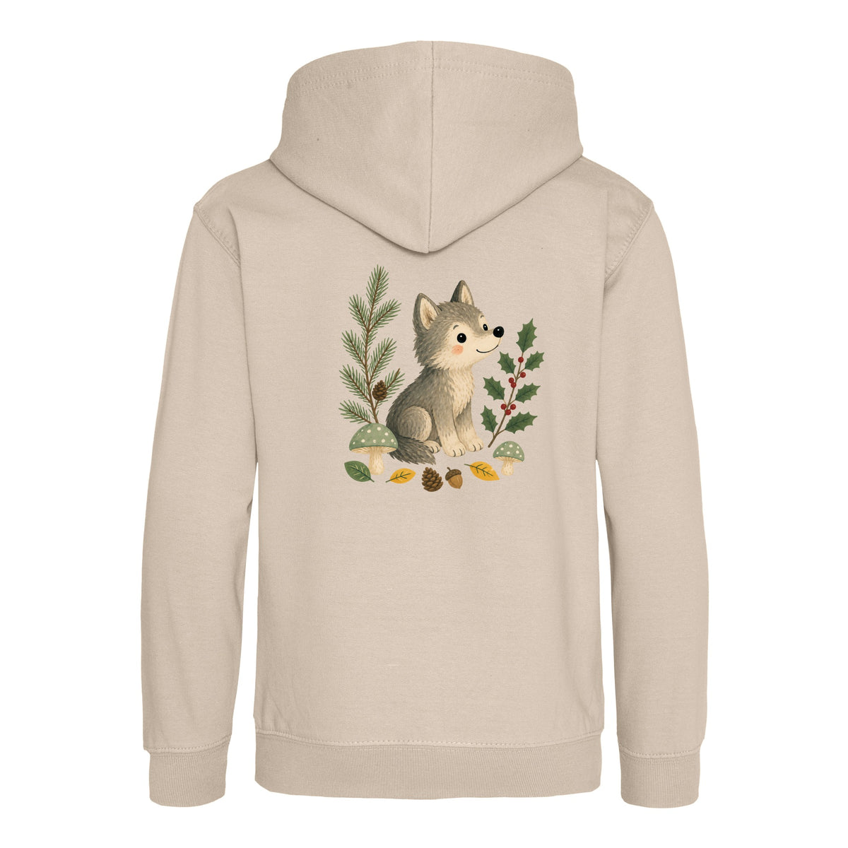 Wolf in the Winter Wood Kids' Hoodie - Once Upon a Woodland Natural Stone colour variant image