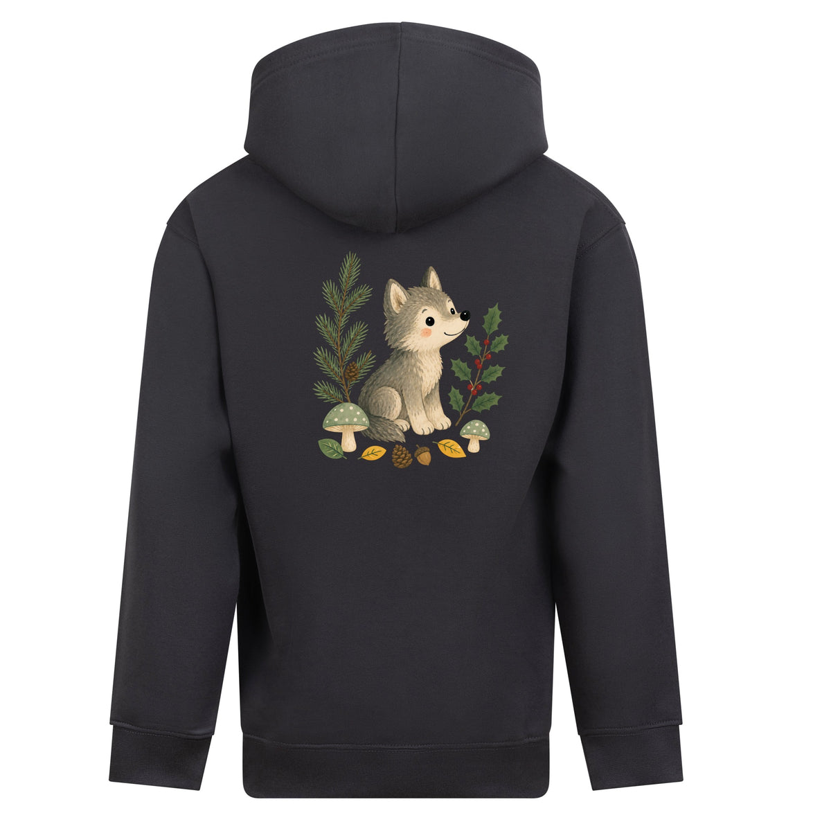 Wolf in the Winter Wood Kids' Hoodie - Once Upon a Woodland Solid Charcoal colour variant image