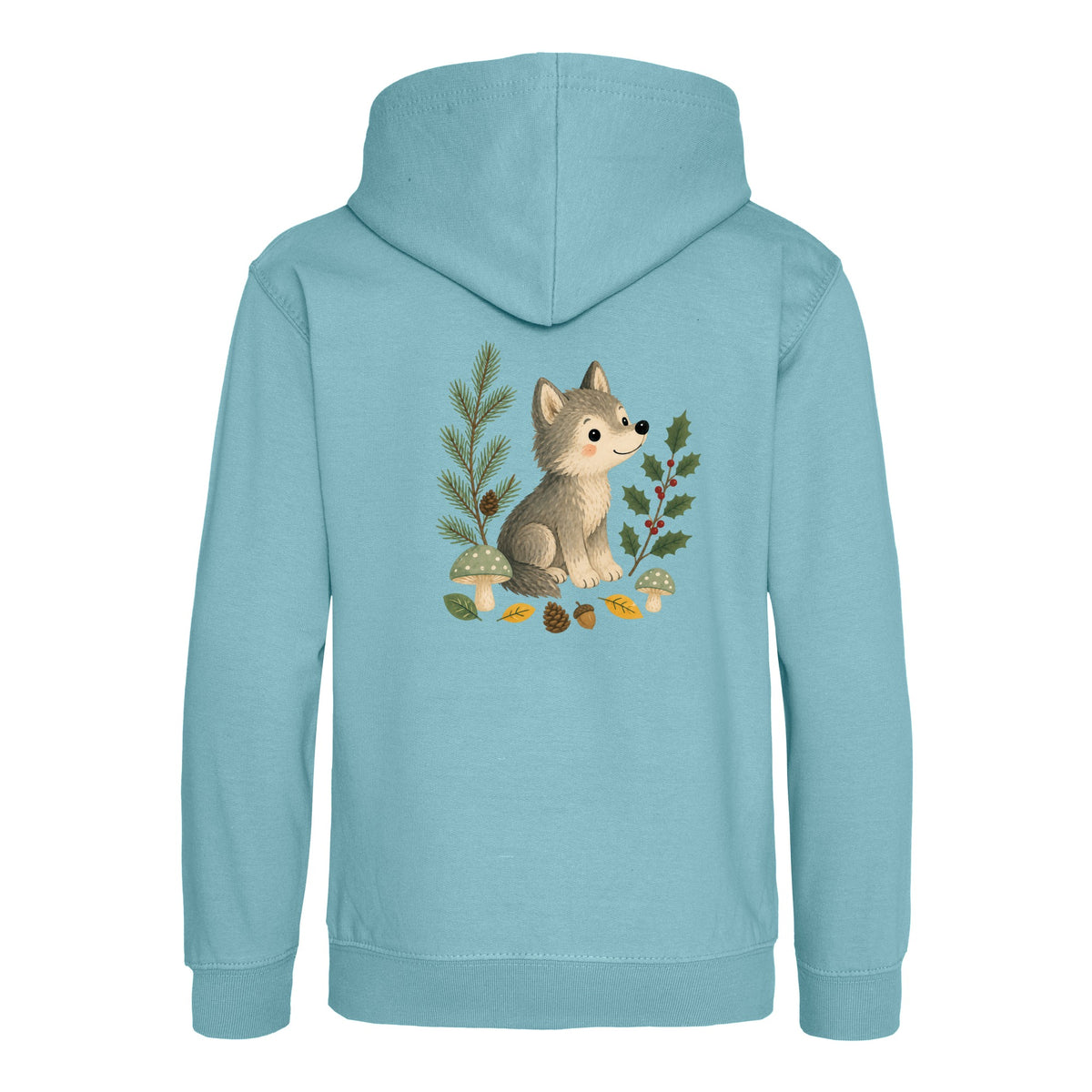 Wolf in the Winter Wood Kids' Hoodie - Once Upon a Woodland Seafoam colour variant image