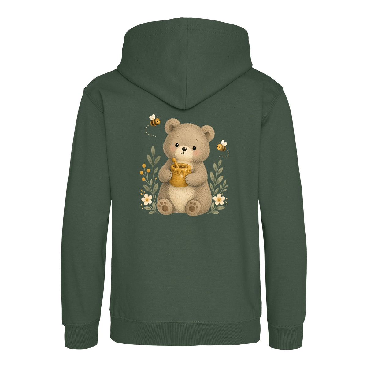 Bear and the Honey Bees Kids' Hoodie - Once Upon a Woodland Bottle Green colour variant image