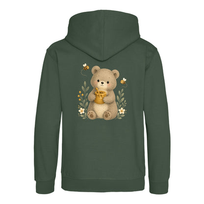 Bear and the Honey Bees Kids' Hoodie - Once Upon a Woodland Bottle Green colour variant image