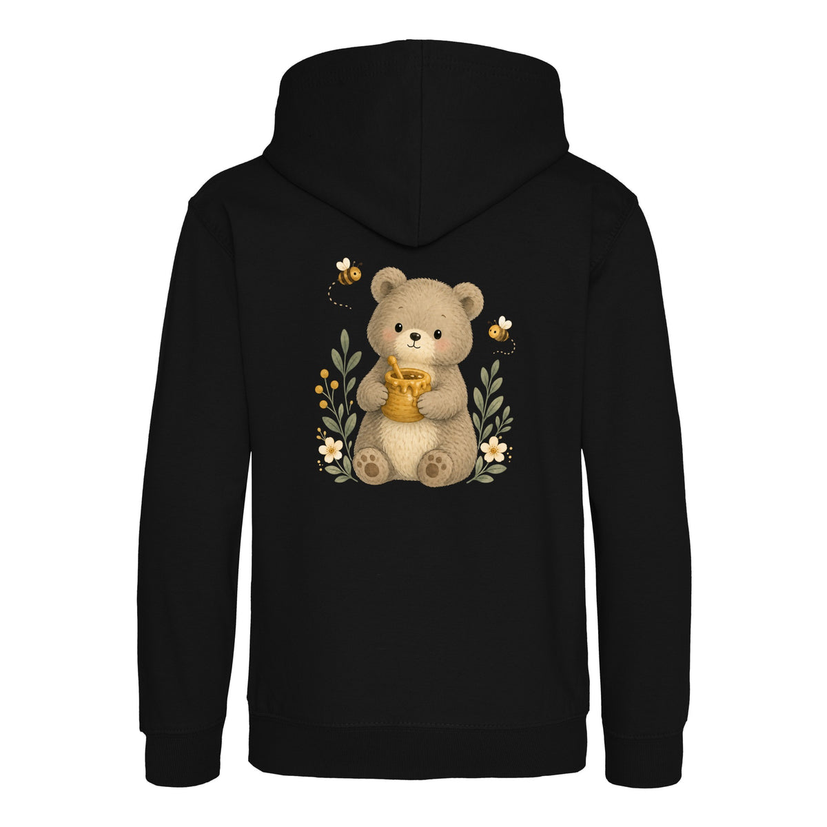 Bear and the Honey Bees Kids' Hoodie - Once Upon a Woodland Deep Black colour variant image