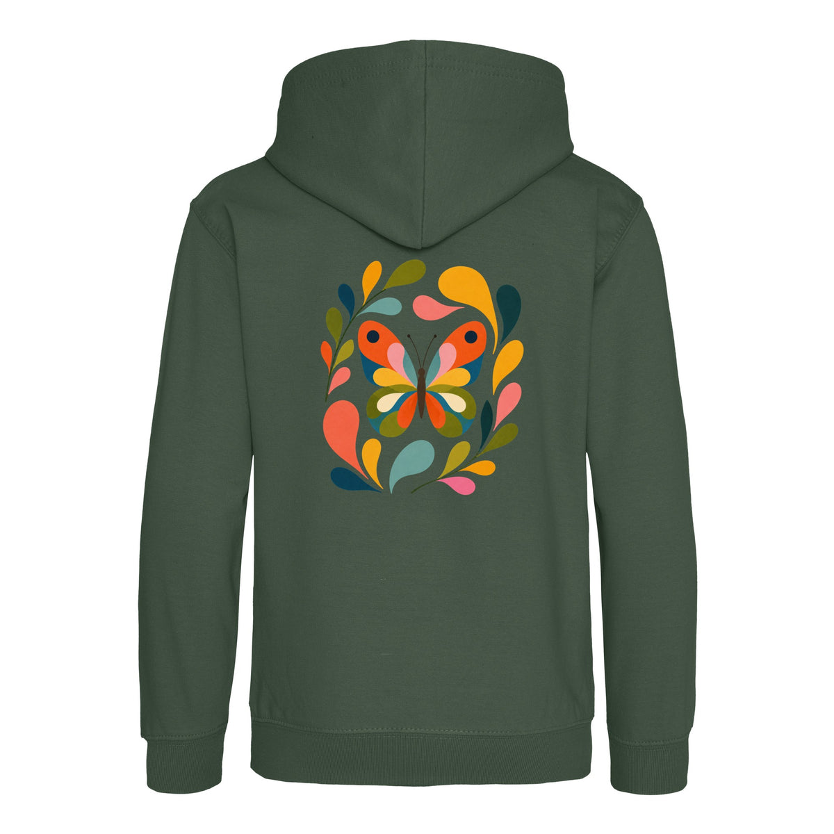 Wings in Bloom Kids' Hoodie - Freeform Fauna Bottle Green colour variant image