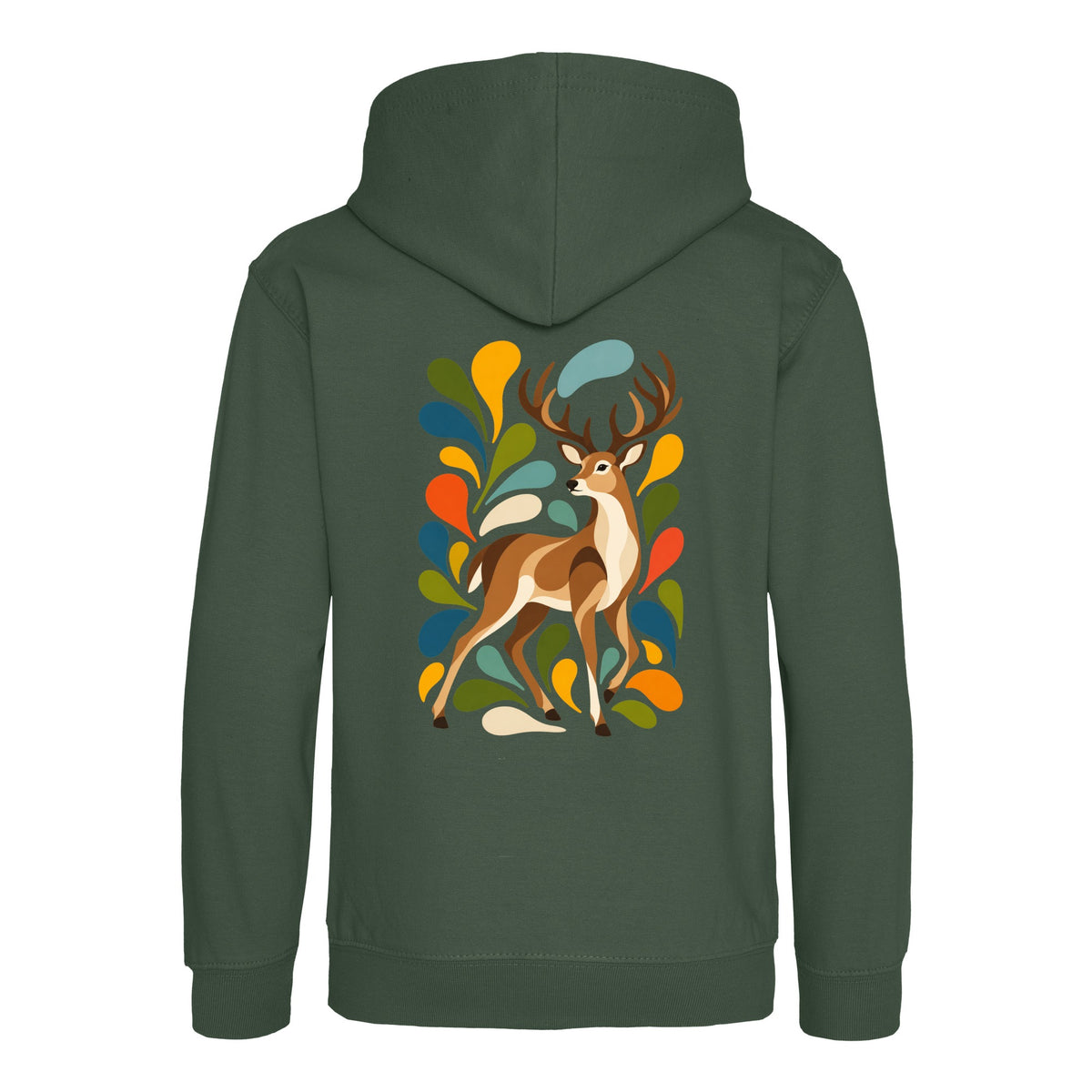 Woodland Majesty Kids' Hoodie - Freeform Fauna Bottle Green colour variant image