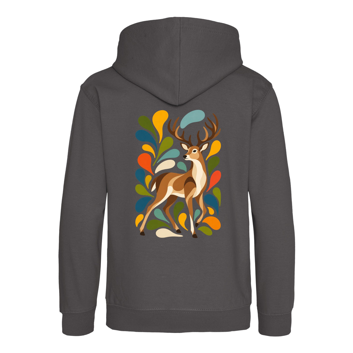 Woodland Majesty Kids' Hoodie - Freeform Fauna Charcoal colour variant image