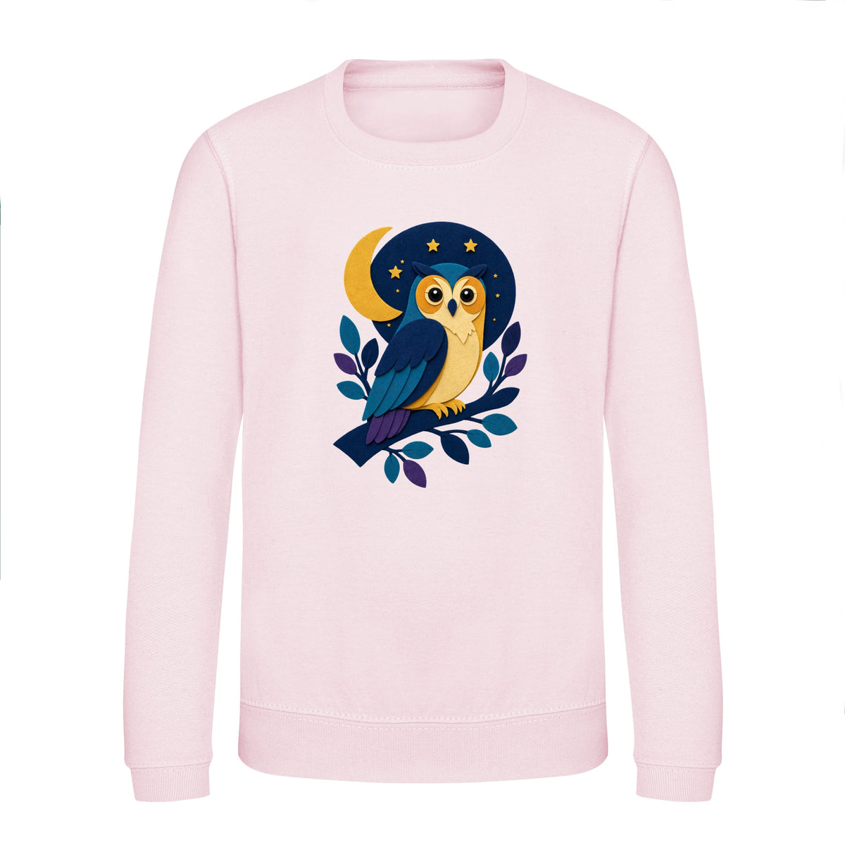Owl in the Moonlight Kids' Sweatshirt - Felt & Fauna Baby Pink colour variant image