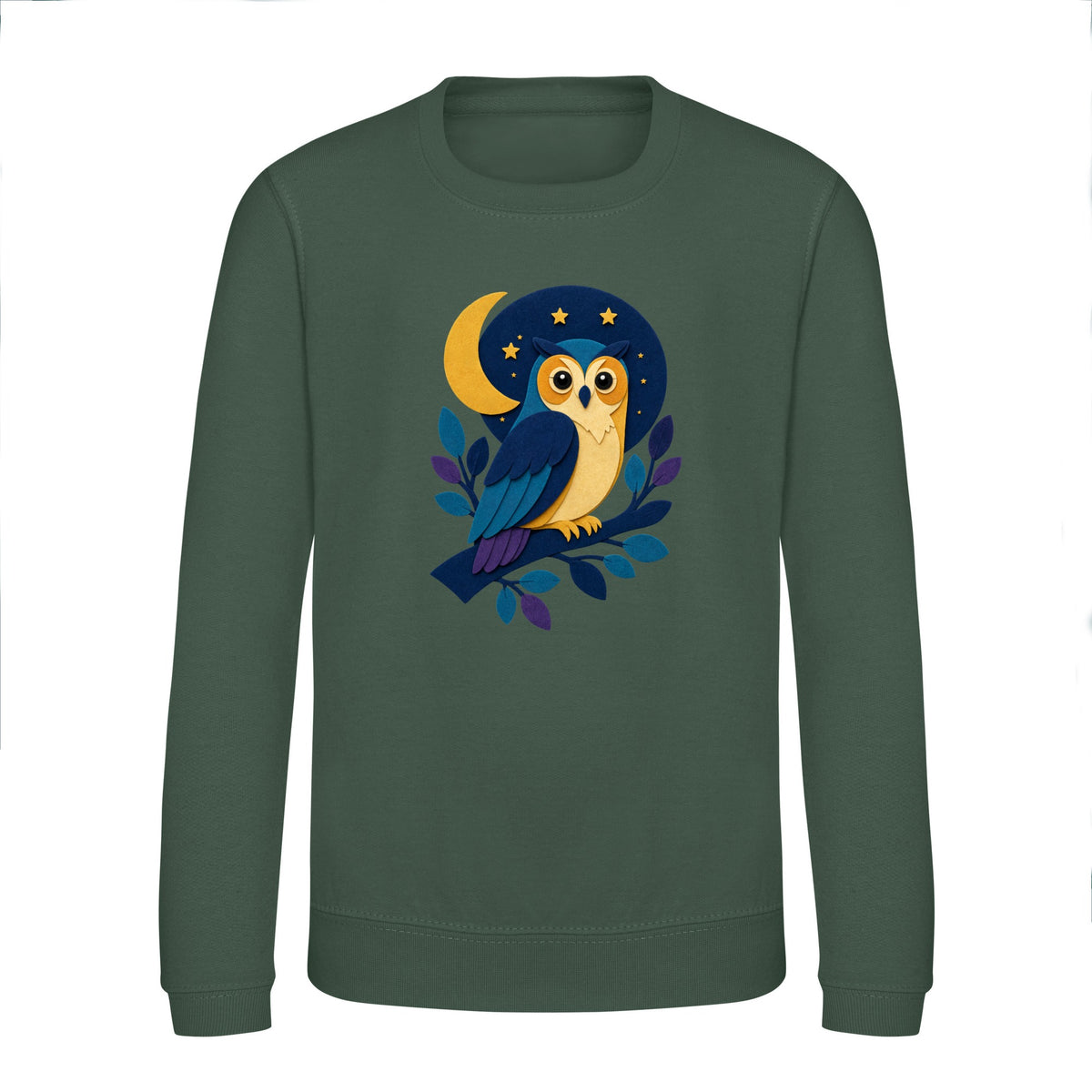 Owl in the Moonlight Kids' Sweatshirt - Felt & Fauna Bottle Green colour variant image