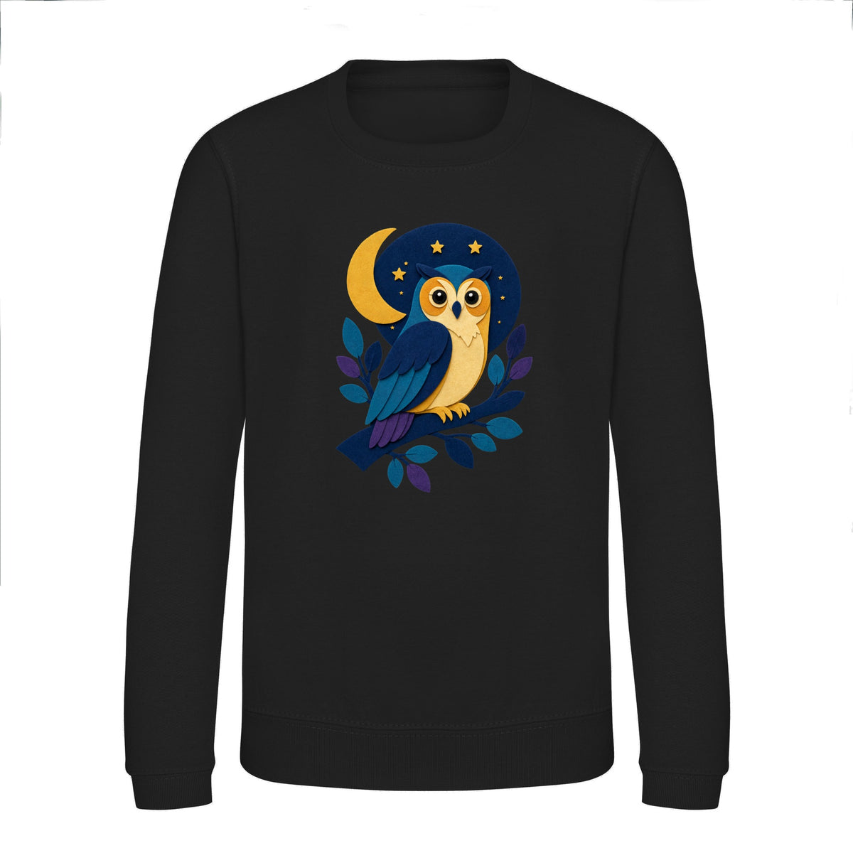 Owl in the Moonlight Kids' Sweatshirt - Felt & Fauna Deep Black colour variant image