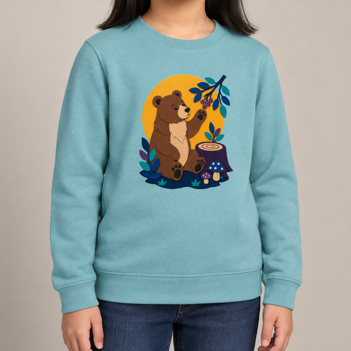 Bear's Woodland Wave Kids' Sweatshirt - Felt & Fauna lead image