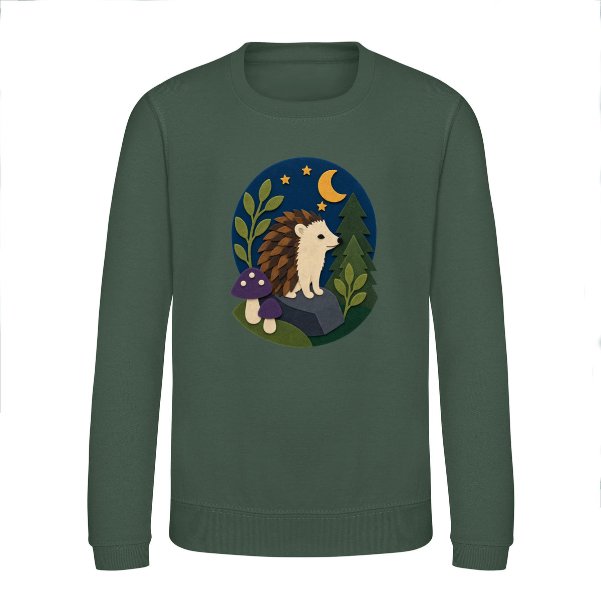 Hedgehog Under the Stars Kids' Sweatshirt - Felt & Fauna Bottle Green colour variant image
