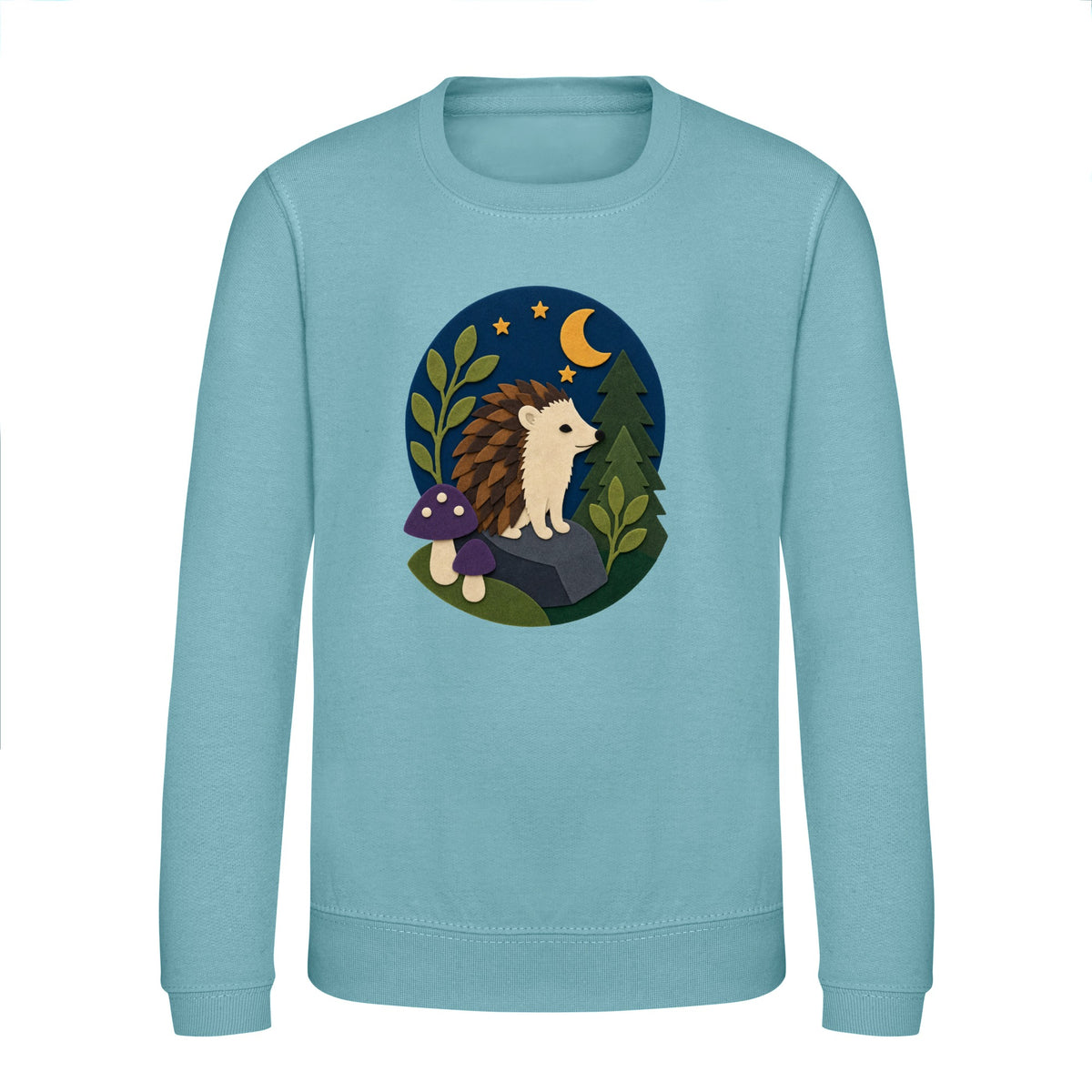 Hedgehog Under the Stars Kids' Sweatshirt - Felt & Fauna Seafoam colour variant image