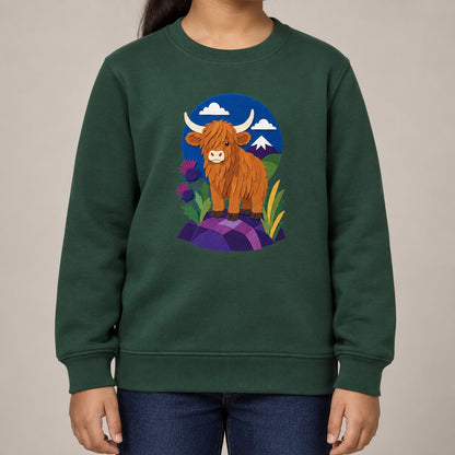 Highland Cow Among the Thistles Kids' Sweatshirt - Felt & Fauna lead image