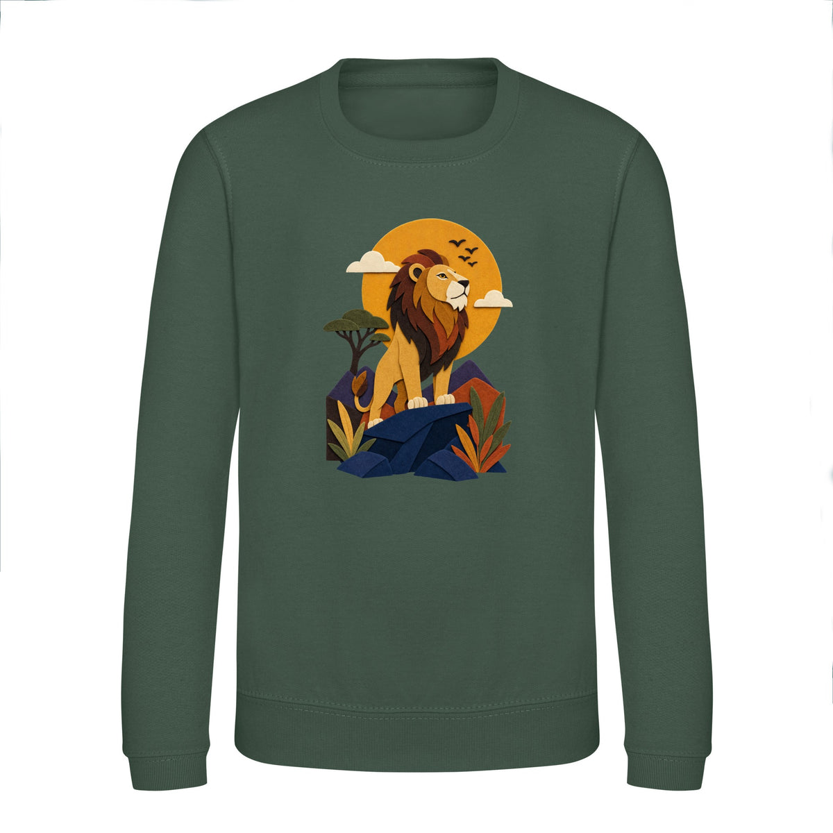 Lion on the Lookout Kids' Sweatshirt - Felt & Fauna Bottle Green colour variant image