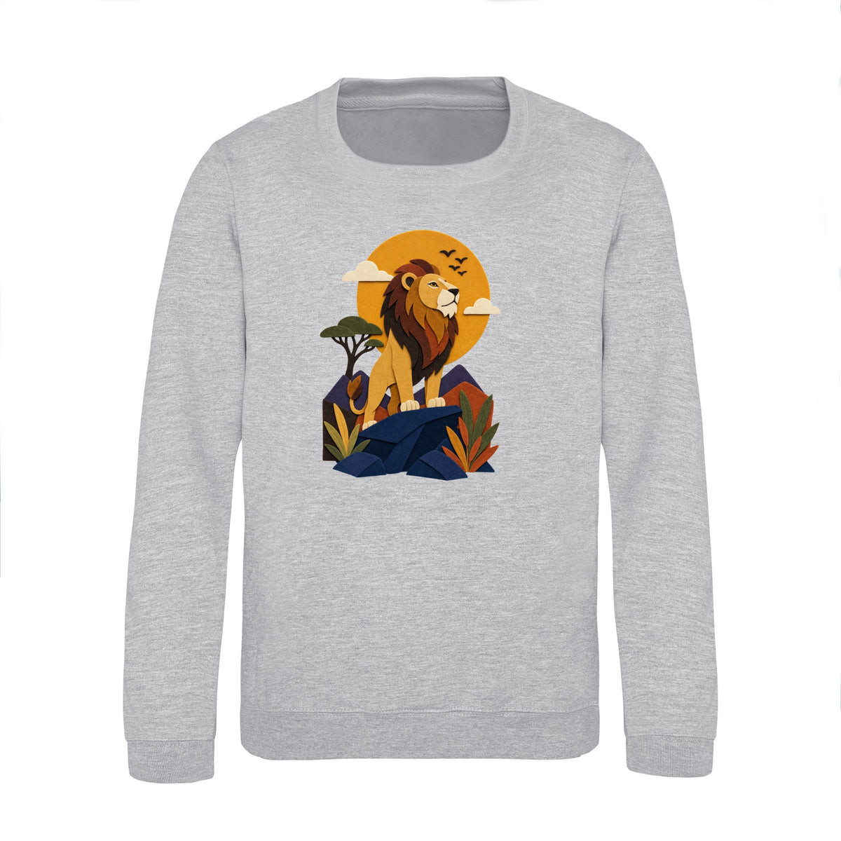 Lion on the Lookout Kids' Sweatshirt - Felt & Fauna Heather Grey colour variant image