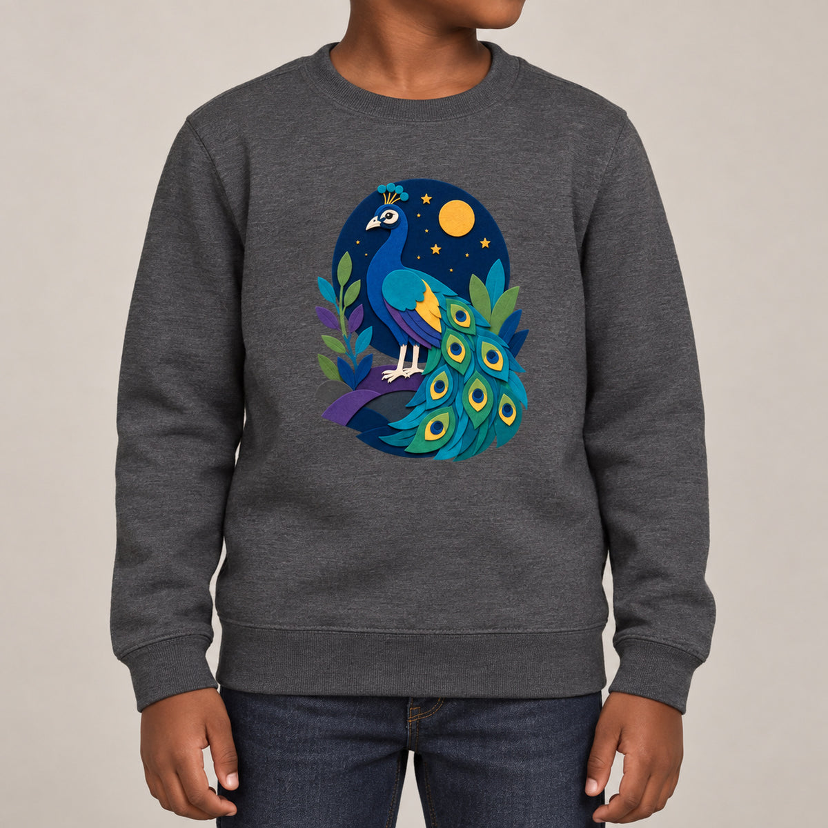 Peacock at Midnight Kids' Sweatshirt - Felt & Fauna lead image