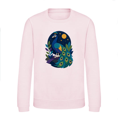 Peacock at Midnight Kids' Sweatshirt - Felt & Fauna Baby Pink colour variant image