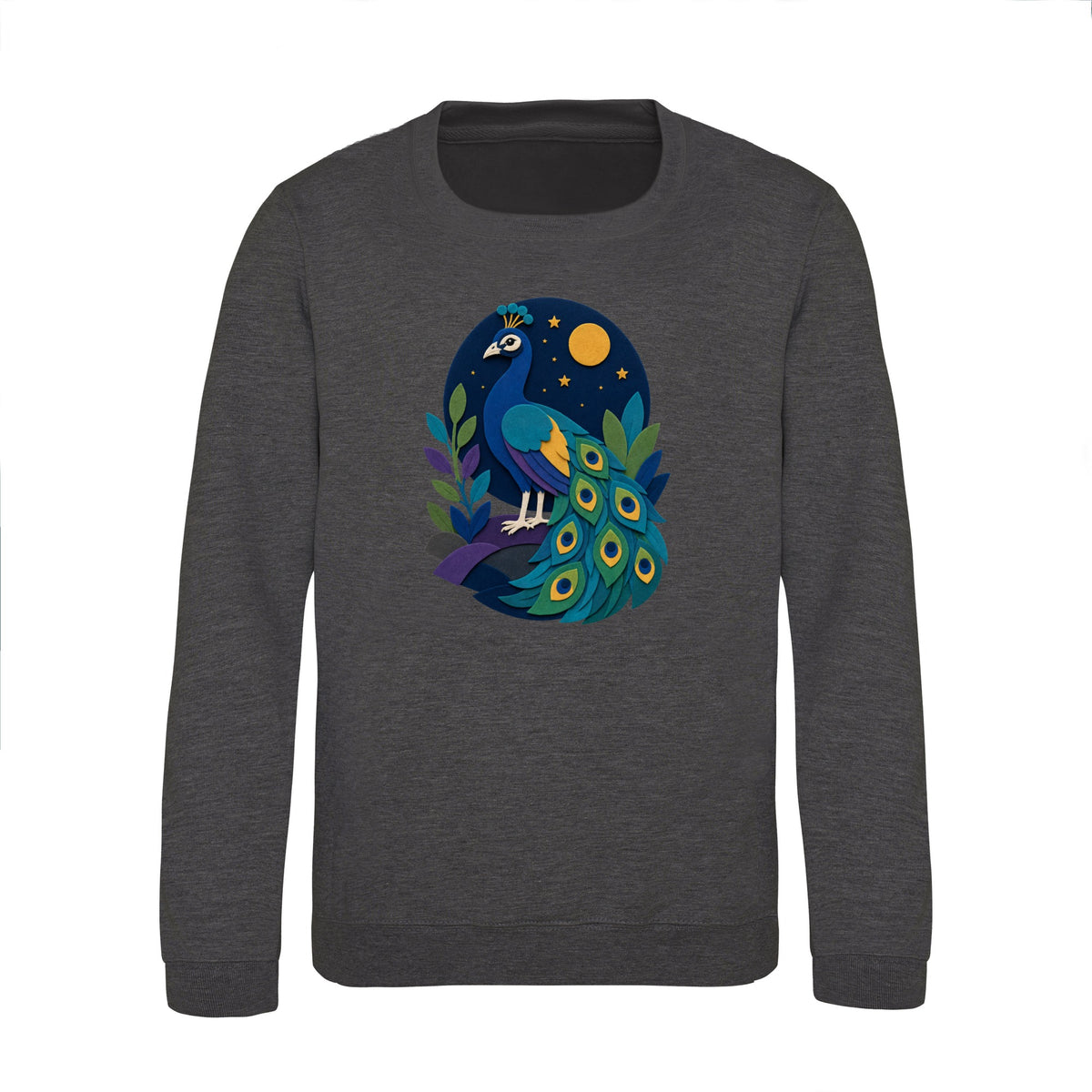 Peacock at Midnight Kids' Sweatshirt - Felt & Fauna Charcoal colour variant image