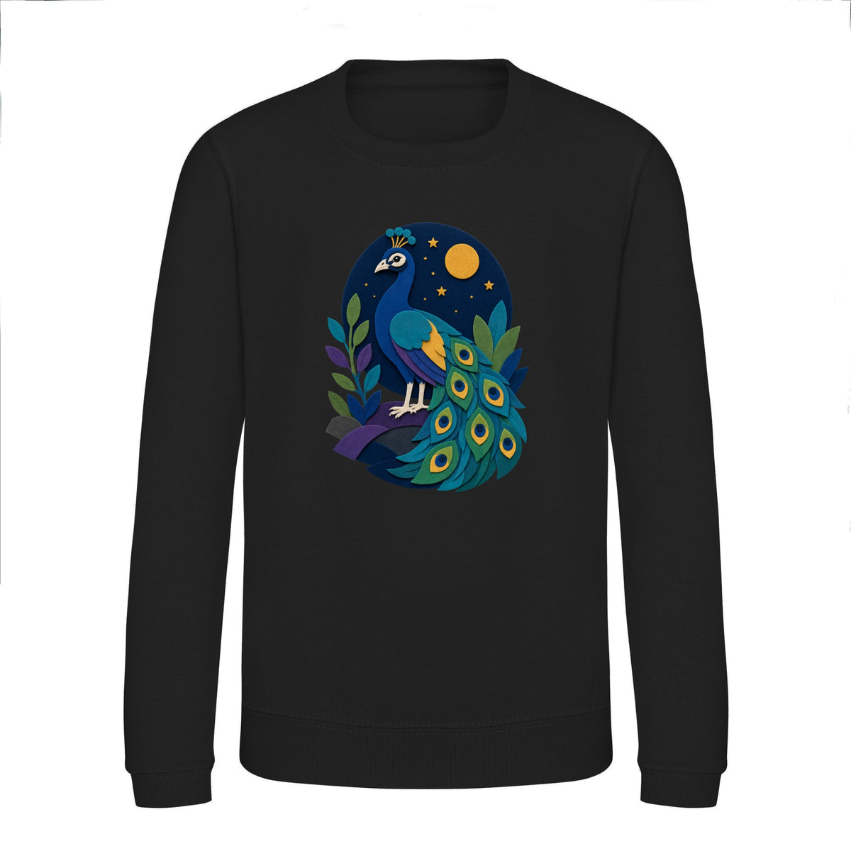 Peacock at Midnight Kids' Sweatshirt - Felt & Fauna Deep Black colour variant image