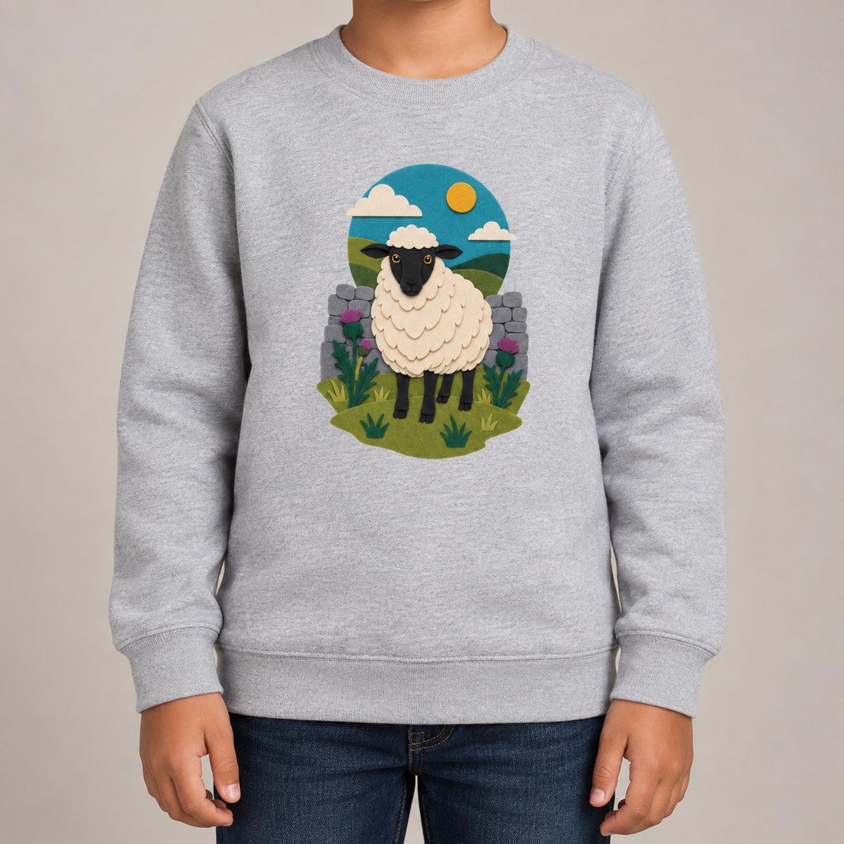 Sheep by the Stone Wall Kids' Sweatshirt - Felt & Fauna lead image