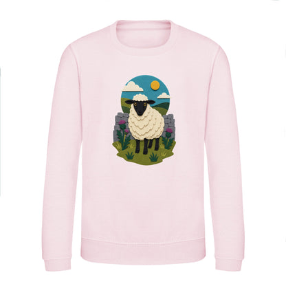 Sheep by the Stone Wall Kids' Sweatshirt - Felt & Fauna Baby Pink colour variant image