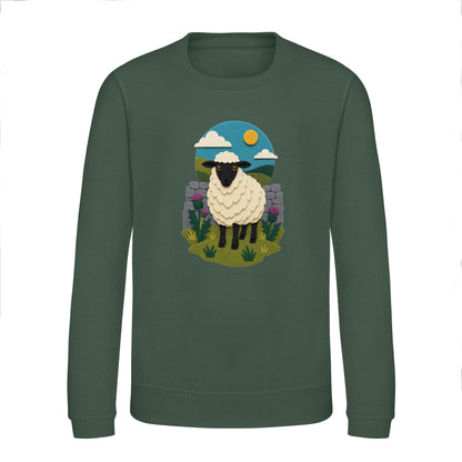 Sheep by the Stone Wall Kids' Sweatshirt - Felt & Fauna Bottle Green colour variant image