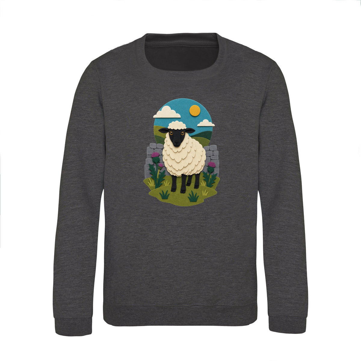 Sheep by the Stone Wall Kids' Sweatshirt - Felt & Fauna Charcoal colour variant image