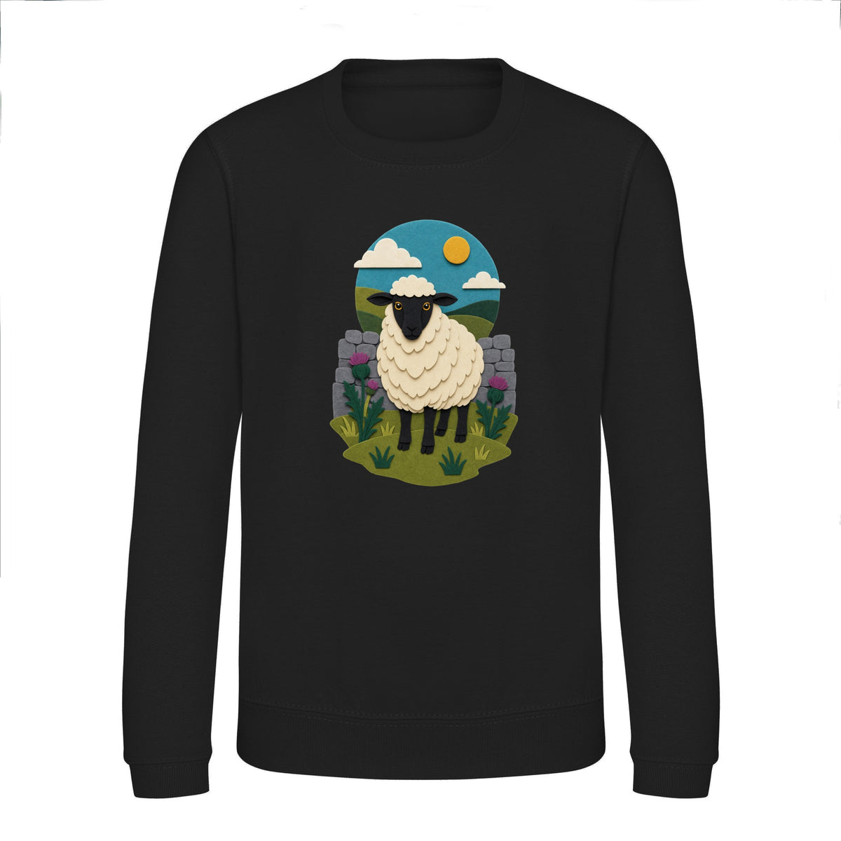 Sheep by the Stone Wall Kids' Sweatshirt - Felt & Fauna Deep Black colour variant image