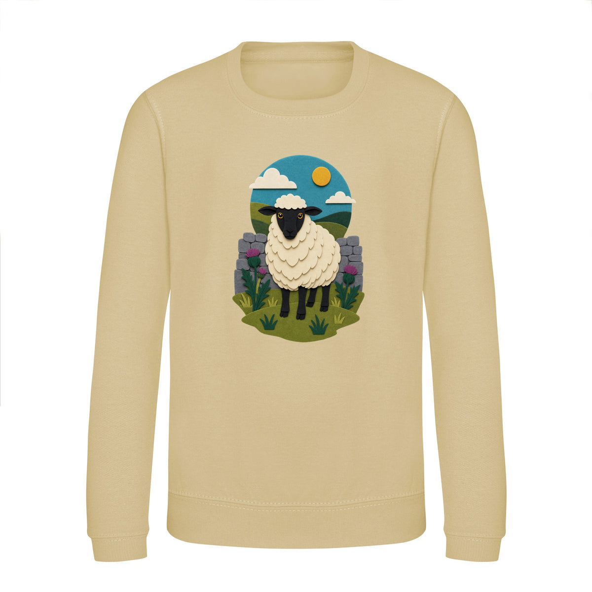 Sheep by the Stone Wall Kids' Sweatshirt - Felt & Fauna Desert Sand colour variant image