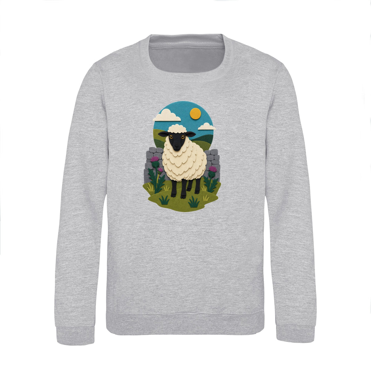 Sheep by the Stone Wall Kids' Sweatshirt - Felt & Fauna Heather Grey colour variant image