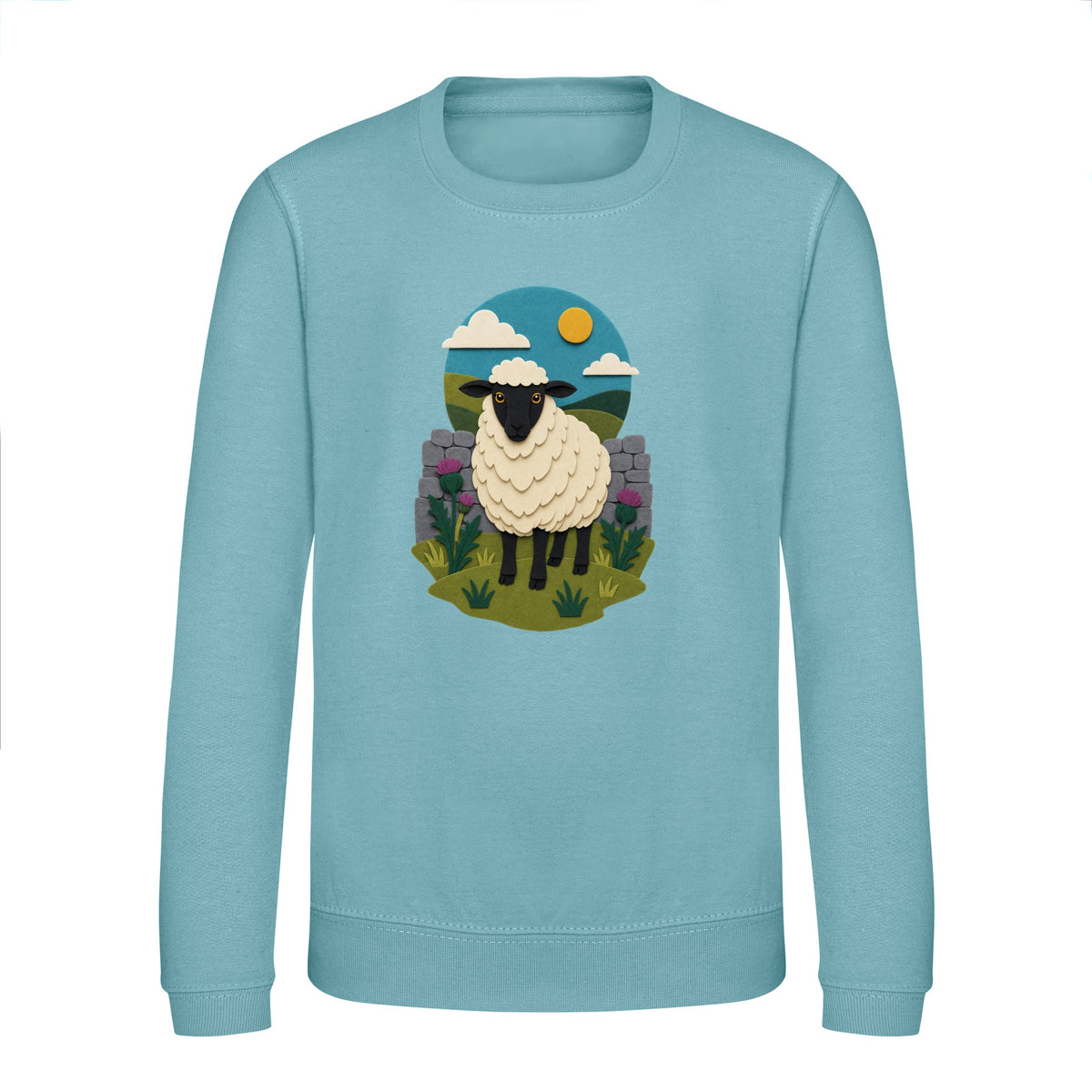 Sheep by the Stone Wall Kids' Sweatshirt - Felt & Fauna Seafoam colour variant image