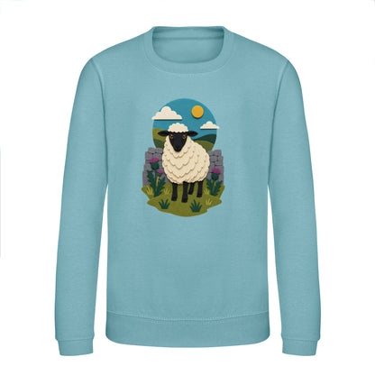 Sheep by the Stone Wall Kids' Sweatshirt - Felt & Fauna Seafoam colour variant image