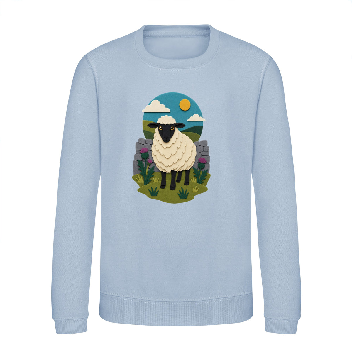 Sheep by the Stone Wall Kids' Sweatshirt - Felt & Fauna Sky Blue colour variant image