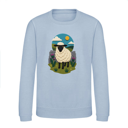 Sheep by the Stone Wall Kids' Sweatshirt - Felt & Fauna Sky Blue colour variant image
