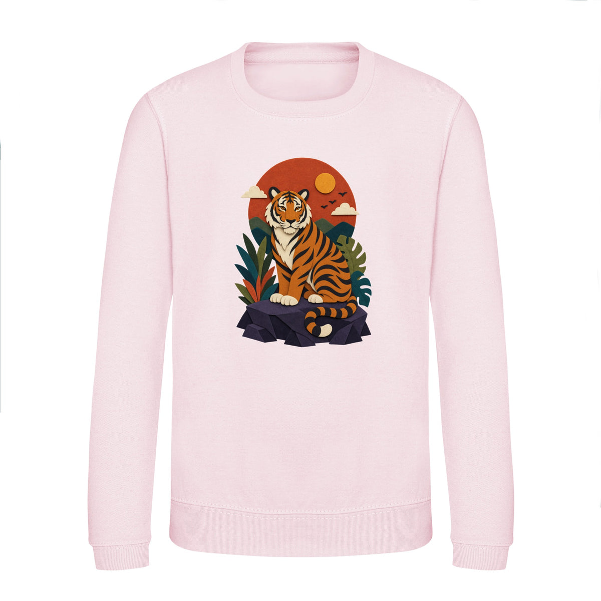 Tiger at Dusk Kids' Sweatshirt - Felt & Fauna Baby Pink colour variant image