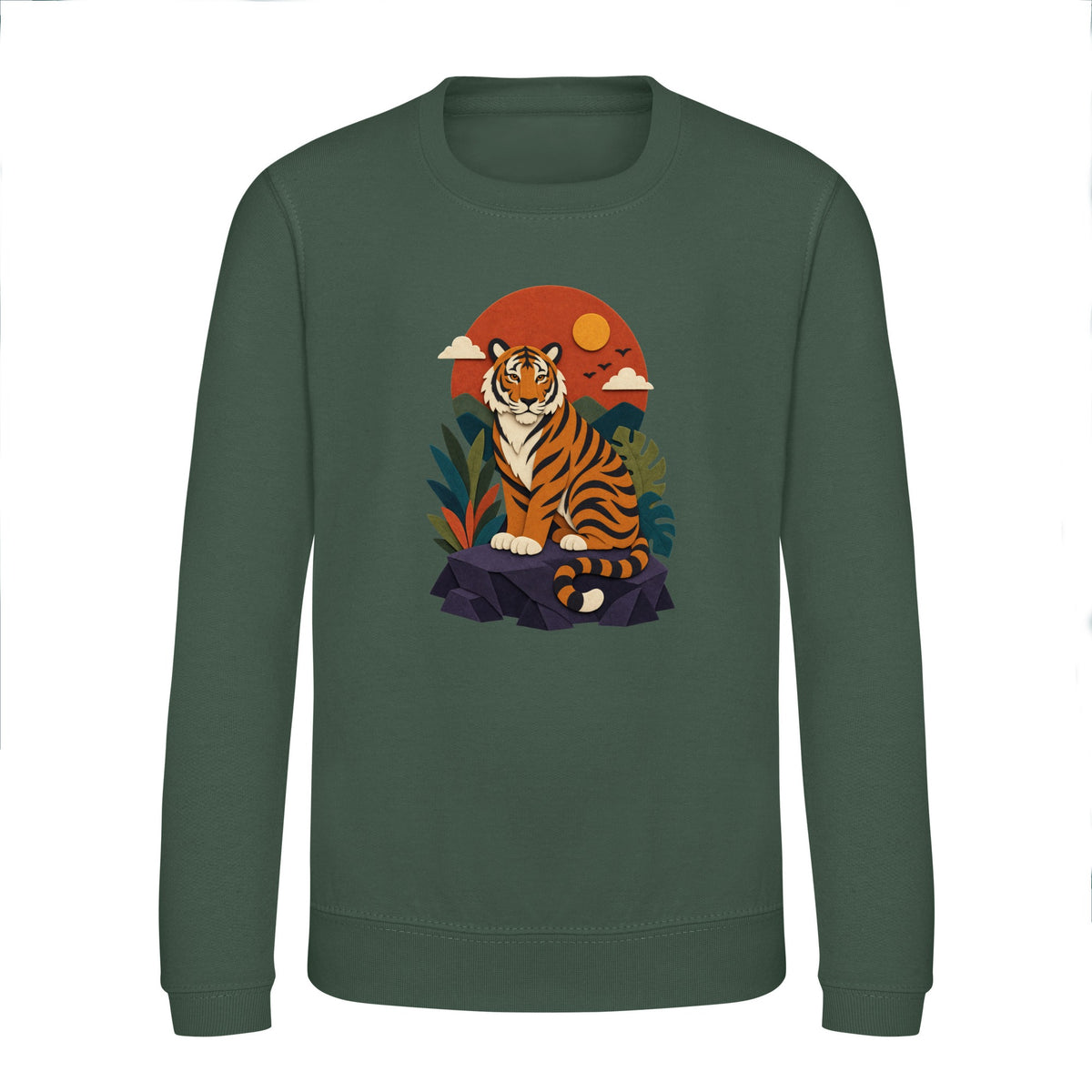 Tiger at Dusk Kids' Sweatshirt - Felt & Fauna Bottle Green colour variant image
